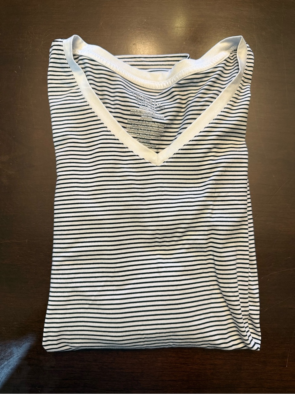 Time and Tru Black & White Striped V-Neck Short Sleeve Maternity Top